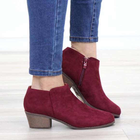 Shoes - Vegan Suede Fall Color  Burgundy Ankle Booties